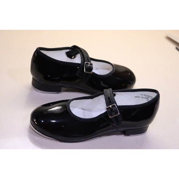 capezio teletone size 2w tap shoes little girls wide black maryjane 3800 dance - Picture 3 of 9